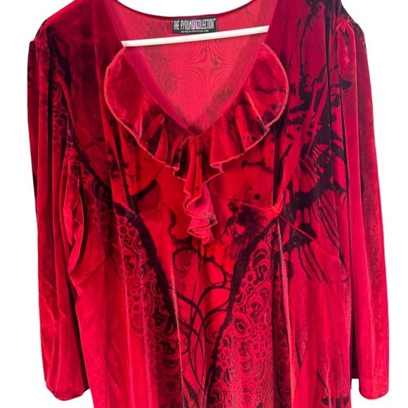 The Pyramid Collections Red Floral Velvet Long Sleeve Dress Tunic Top Size XL - Picture 4 of 5